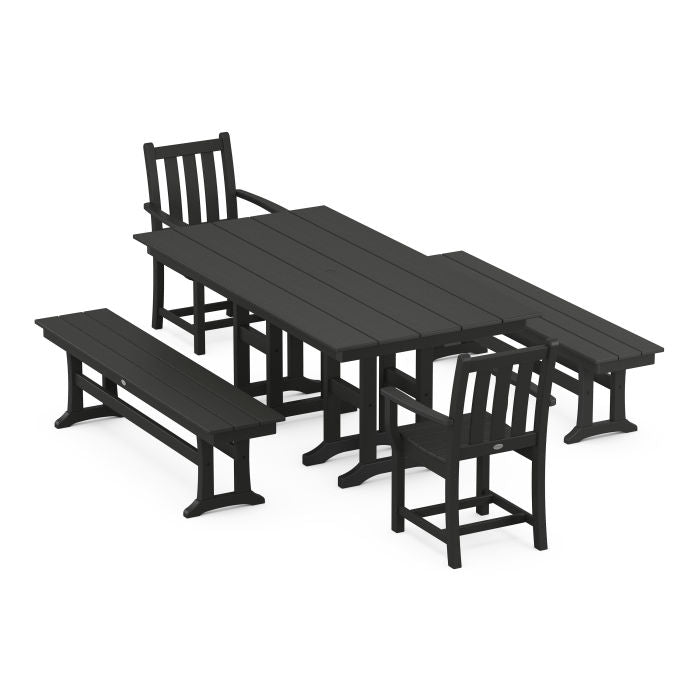 Traditional Garden 5-Piece Farmhouse Dining Set with Benches