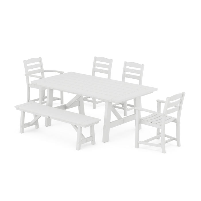 La Casa Cafe 6-Piece Rustic Farmhouse Dining Set with Bench
