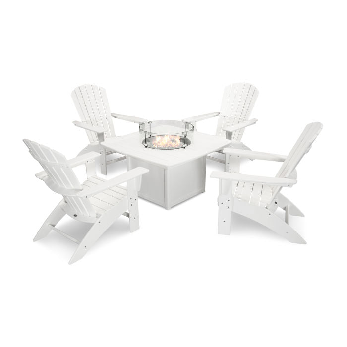 Nautical Curveback Adirondack 5-Piece Conversation Set with Fire Table