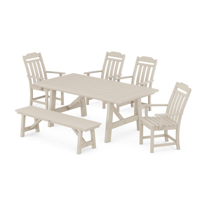 Country Living 6-Piece Rustic Farmhouse Dining Set with Bench