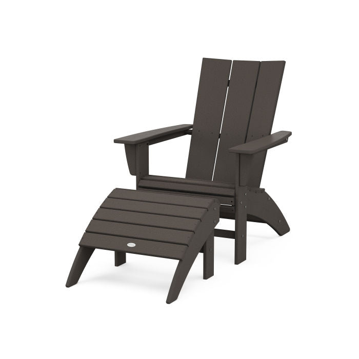 Modern Curveback Adirondack Chair 2-Piece Set with Ottoman in Vintage Finish