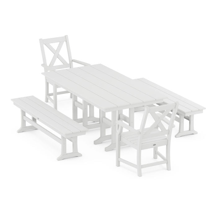 Braxton 5-Piece Farmhouse Dining Set with Benches