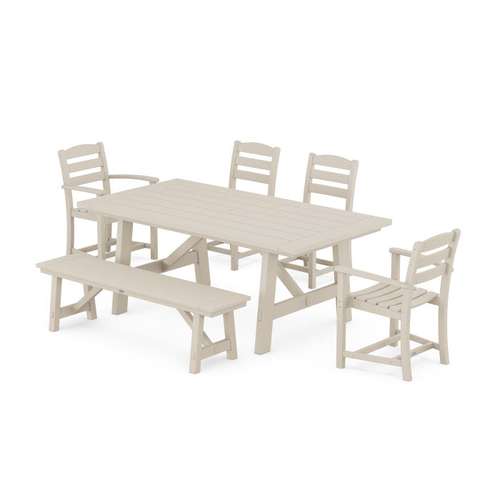 La Casa Cafe 6-Piece Rustic Farmhouse Dining Set with Bench