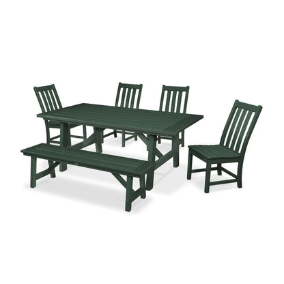 Vineyard 6-Piece Rustic Farmhouse Side Chair Dining Set with Bench