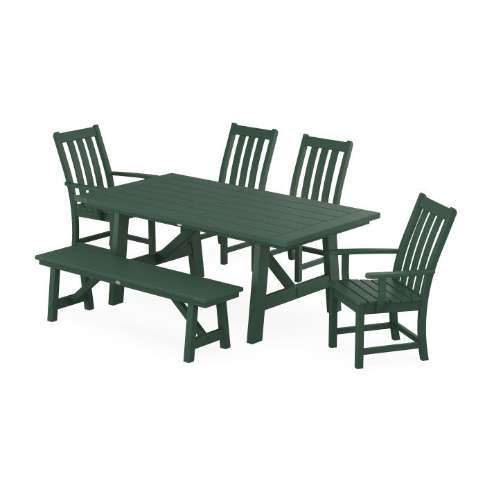 Vineyard 6-Piece Rustic Farmhouse Dining Set With Bench