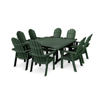Vineyard Curveback Adirondack 9-Piece Nautical Trestle Dining Set