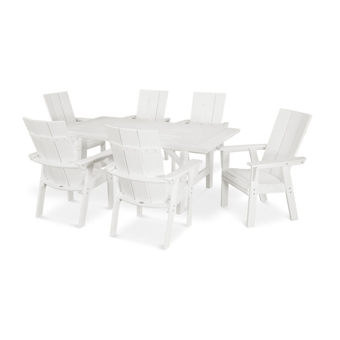 Modern Curveback Adirondack 7-Piece Rustic Farmhouse Dining Set in Vintage Finish