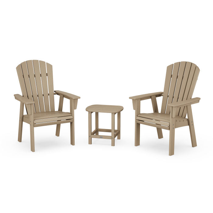 Nautical 3-Piece Curveback Upright Adirondack Chair Set in Vintage Finish