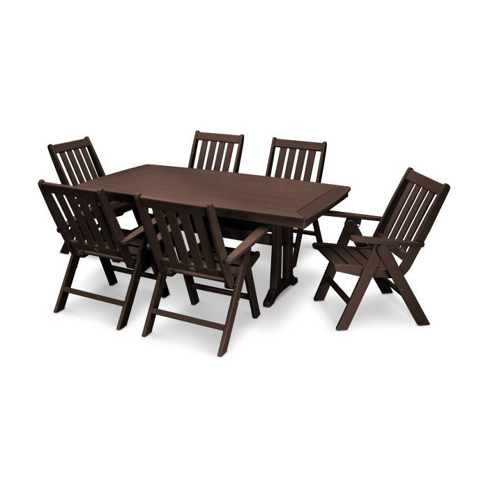 Vineyard Folding Chair 7-Piece Nautical Dining Set with Trestle Legs