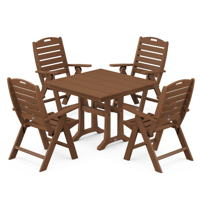 Nautical Folding Highback Chair 5-Piece Farmhouse Trestle Dining Set