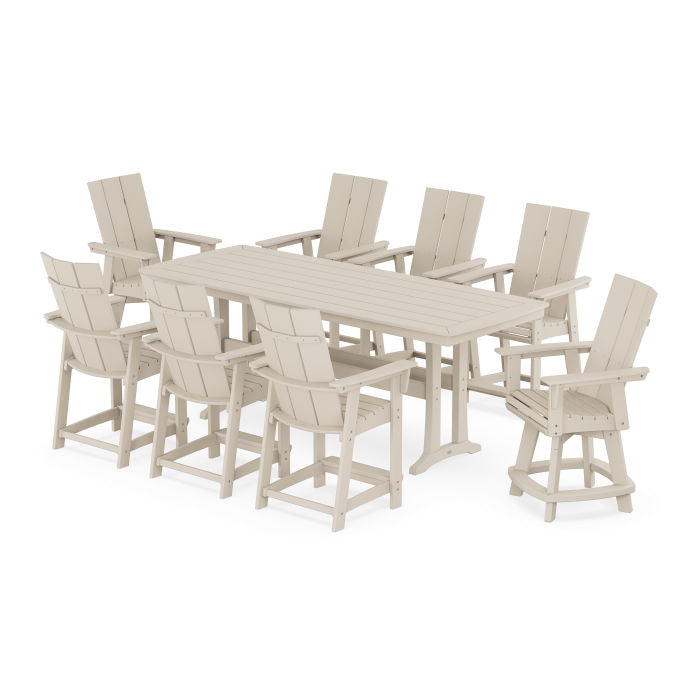 Modern Curveback Adirondack Swivel 9-Piece Counter Set with Trestle Legs