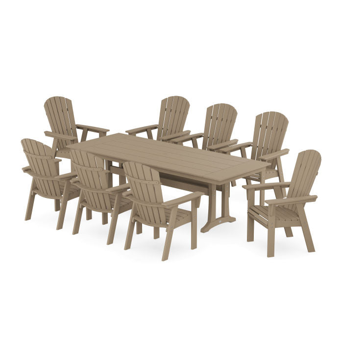 Nautical 9-Piece Curveback Adirondack Farmhouse Dining Set with Trestle Legs in Vintage Finish