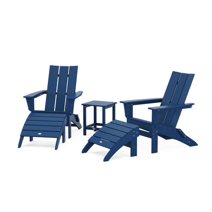 Modern Folding Adirondack Chair 5-Piece Set with Ottomans and 18" Side Table