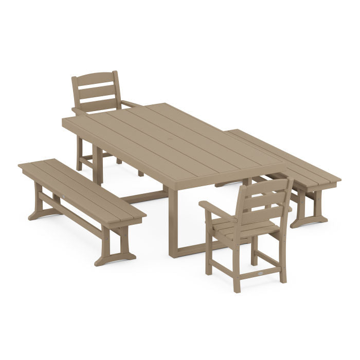 Lakeside 5-Piece Dining Set with Benches in Vintage Finish