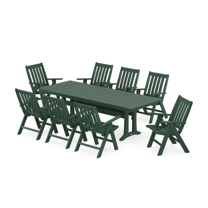 Vineyard Folding 9-Piece Farmhouse Dining Set with Trestle Legs