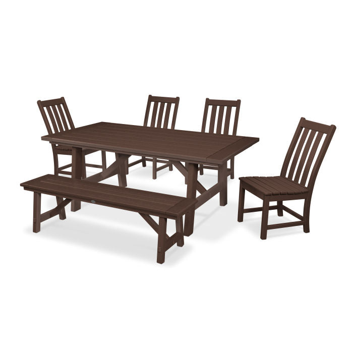 Vineyard 6-Piece Rustic Farmhouse Side Chair Dining Set with Bench