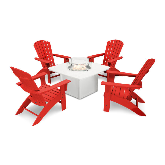 Nautical Curveback Adirondack 5-Piece Conversation Set with Fire Table