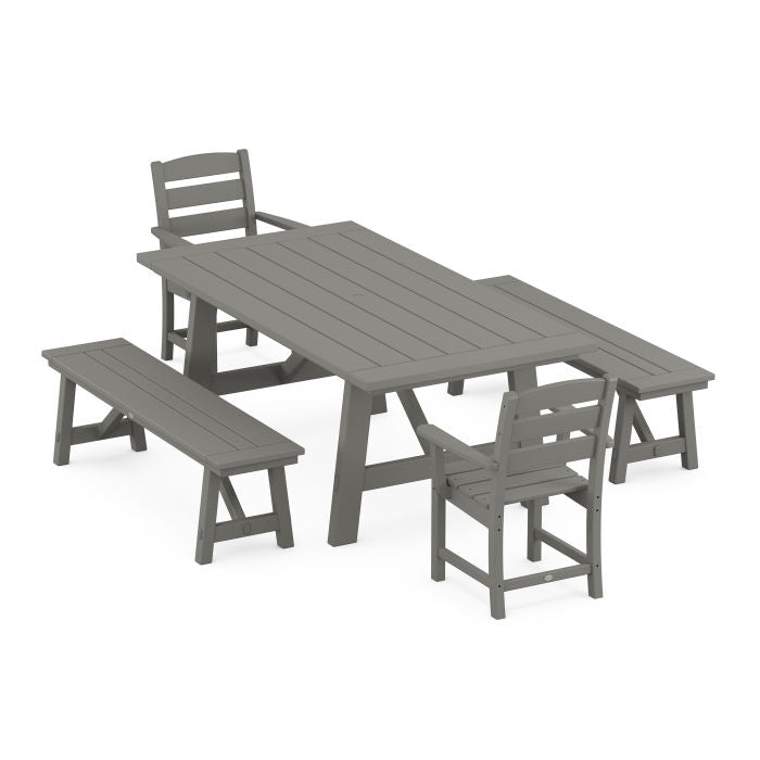 Lakeside 5-Piece Rustic Farmhouse Dining Set With Benches