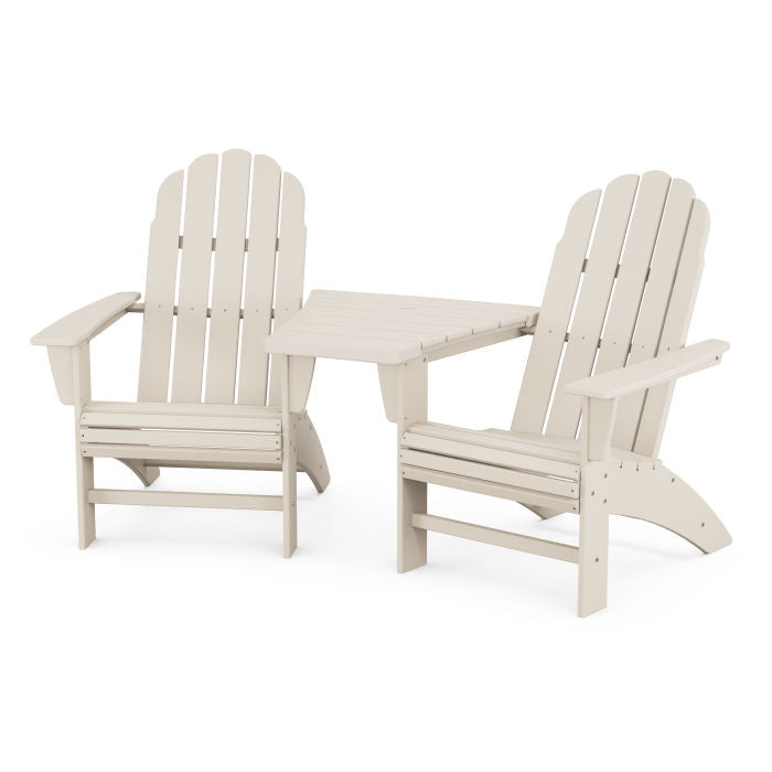 Vineyard 3-Piece Curveback Adirondack Set with Angled Connecting Table