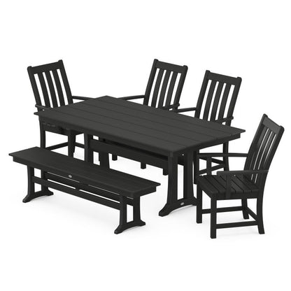 Vineyard 6-Piece Arm Chair Farmhouse Dining Set with Trestle Legs and Bench