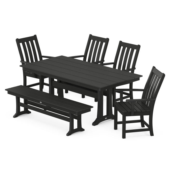 Vineyard 6-Piece Arm Chair Farmhouse Dining Set with Trestle Legs and Bench
