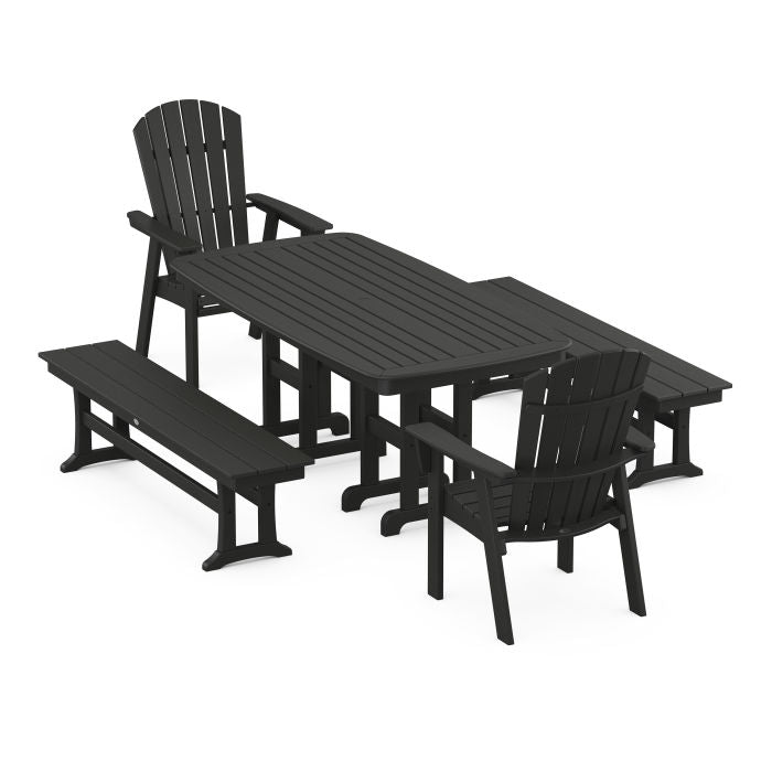 Nautical Curveback Adirondack 5-Piece Dining Set with Benches