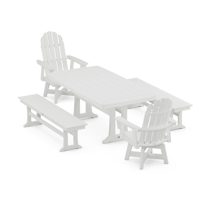 Vineyard Adirondack Swivel Chair 5-Piece Dining Set with Trestle Legs and Benches