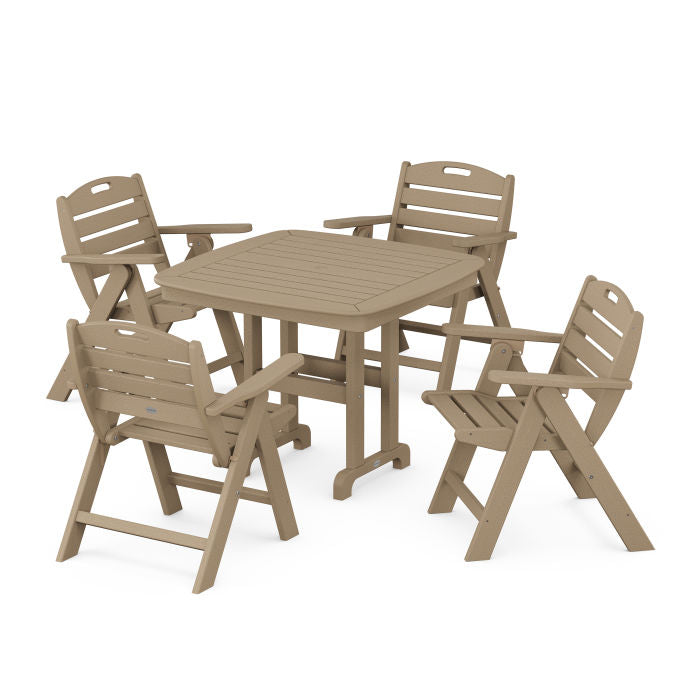 Nautical Folding Lowback Chair 5-Piece Dining Set in Vintage Finish