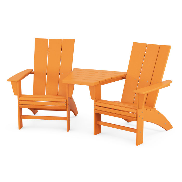 Modern 3-Piece Curveback Adirondack Set with Angled Connecting Table