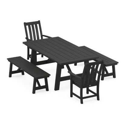 Vineyard 5-Piece Rustic Farmhouse Dining Set With Benches
