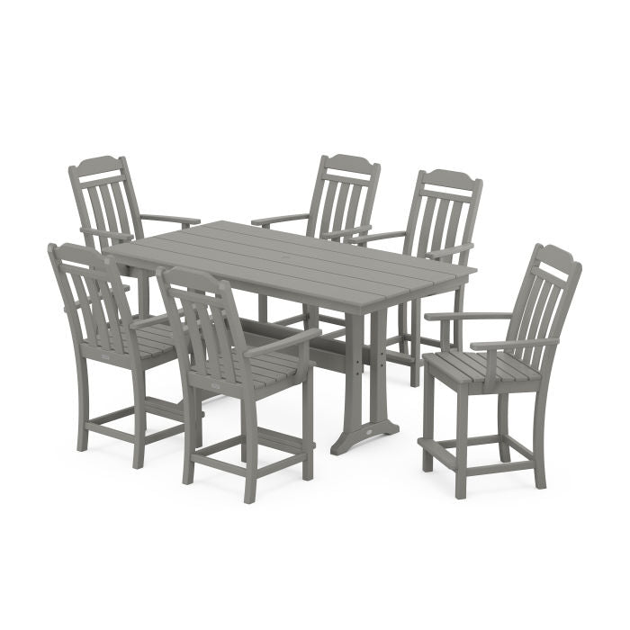 Country Living Arm Chair 7-Piece Farmhouse Counter Set with Trestle Legs