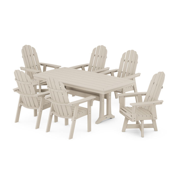 Vineyard Curveback Adirondack Swivel Chair7-Piece Dining Set with Trestle Legs