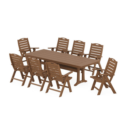 Nautical Highback 9-Piece Farmhouse Dining Set with Trestle Legs