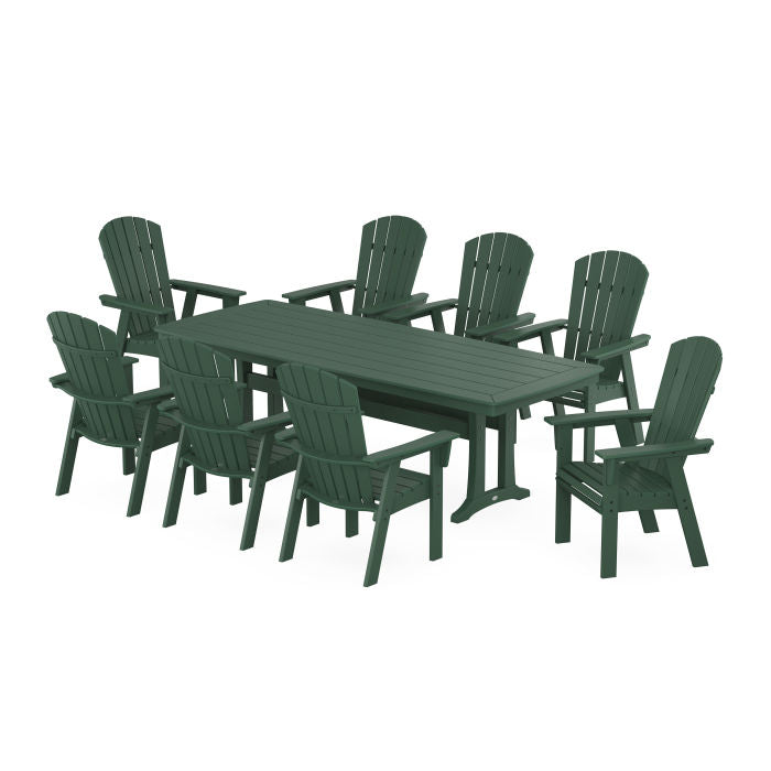 Nautical Curveback Adirondack 9-Piece Dining Set with Trestle Legs