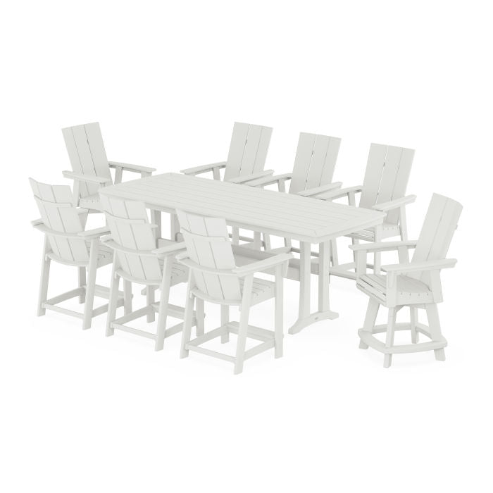 Modern Curveback Adirondack Swivel 9-Piece Counter Set with Trestle Legs in Vintage Finish