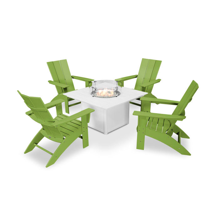 Modern Curveback Adirondack 5-Piece Conversation Set with Fire Pit Table