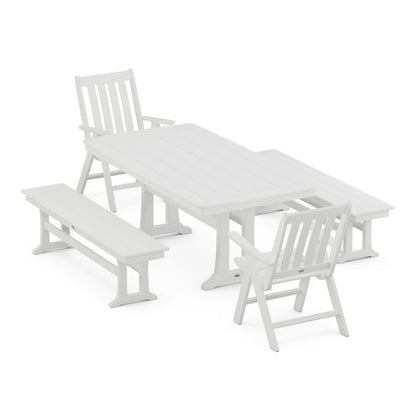 Vineyard Folding Chair 5-Piece Dining Set with Trestle Legs and Benches