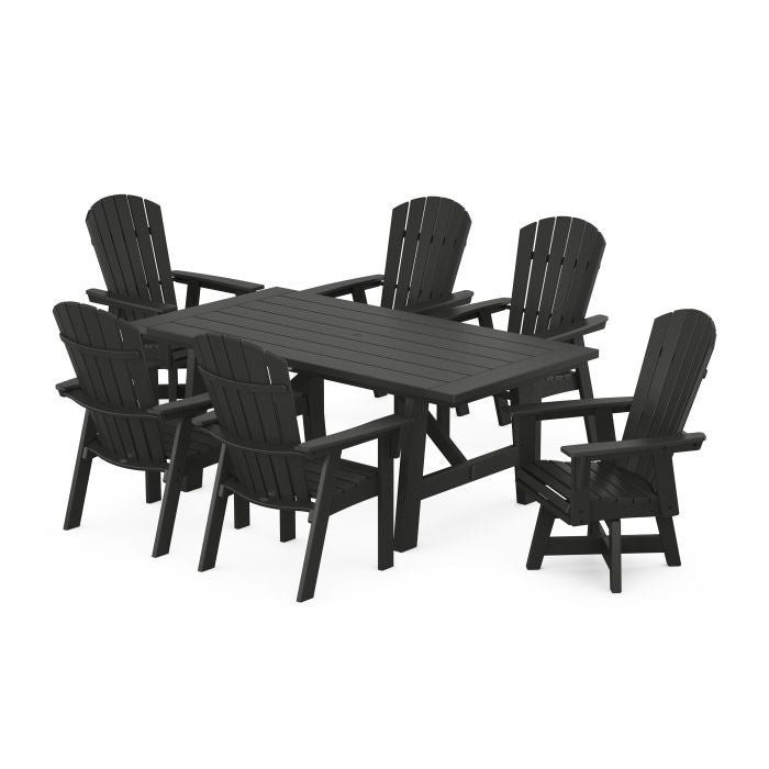 Nautical Curveback Adirondack Swivel Chaie 7-Piece Rustic Farmhouse Dining Set