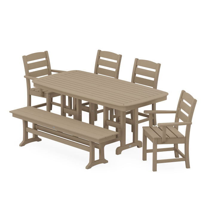 Lakeside 6-Piece Dining Set with Bench in Vintage Finish