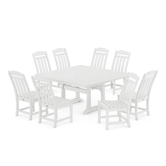 Country Living 9-Piece Square Side Chair Dining Set with Trestle Legs