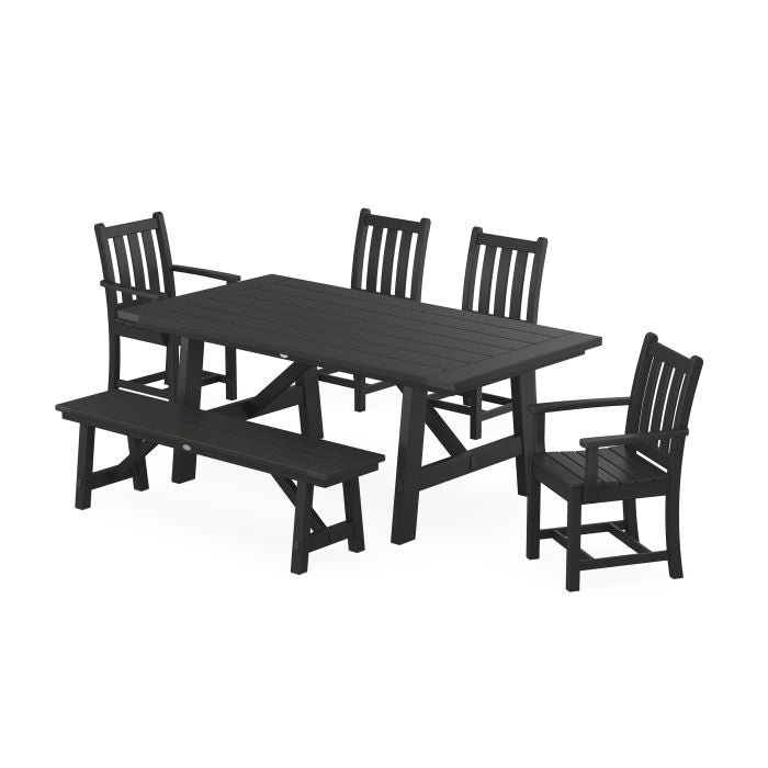 Traditional Garden 6-Piece Rustic Farmhouse Dining Set With Bench