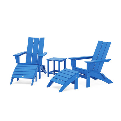 Modern Folding Adirondack Chair 5-Piece Set with Ottomans and 18" Side Table