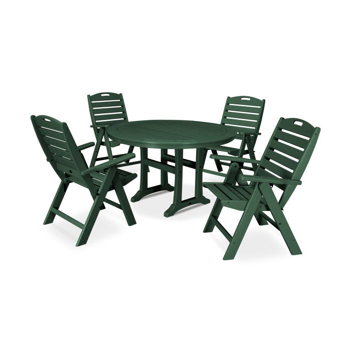 5-Piece Nautical Highback Chair Round Dining Set with Trestle Legs