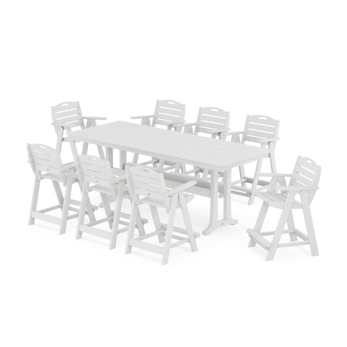 Nautical 9-Piece Farmhouse Counter Set with Trestle Legs