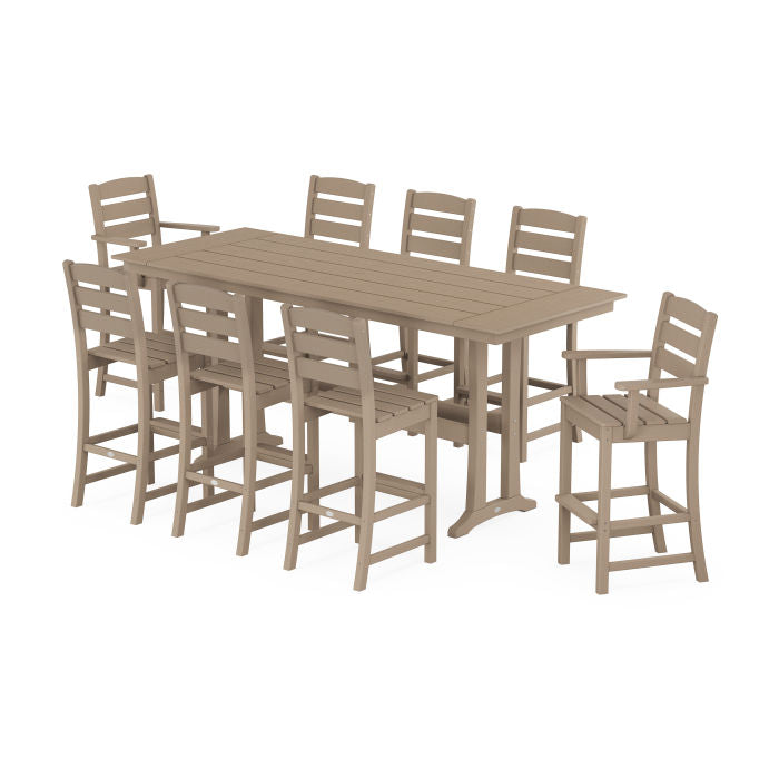 Lakeside 9-Piece Farmhouse Bar Set with Trestle Legs in Vintage Finish