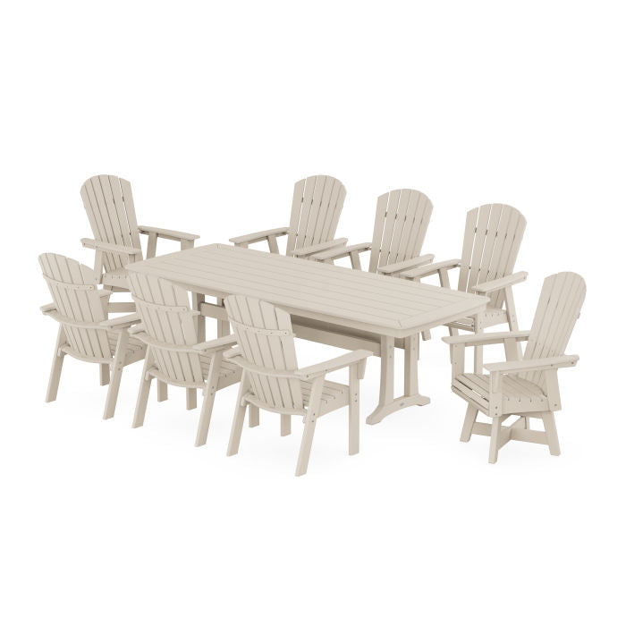 Nautical Curveback Adirondack Swivel 9-Piece Dining Set with Trestle Legs