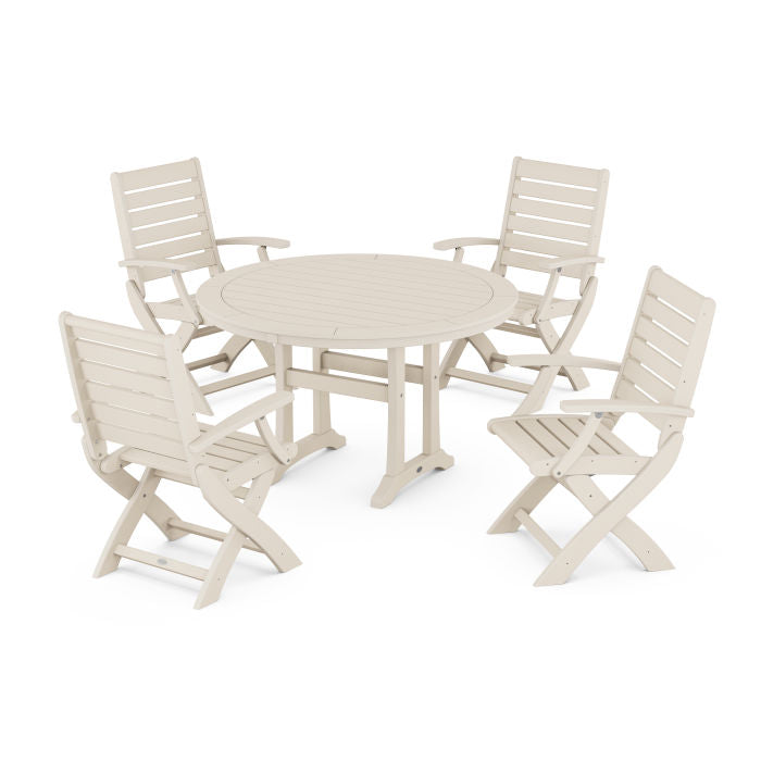 Signature 5-Piece Round Dining Set with Trestle Legs