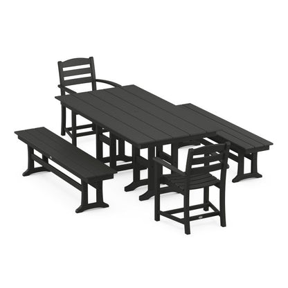 La Casa Café 5-Piece Farmhouse Dining Set with Benches
