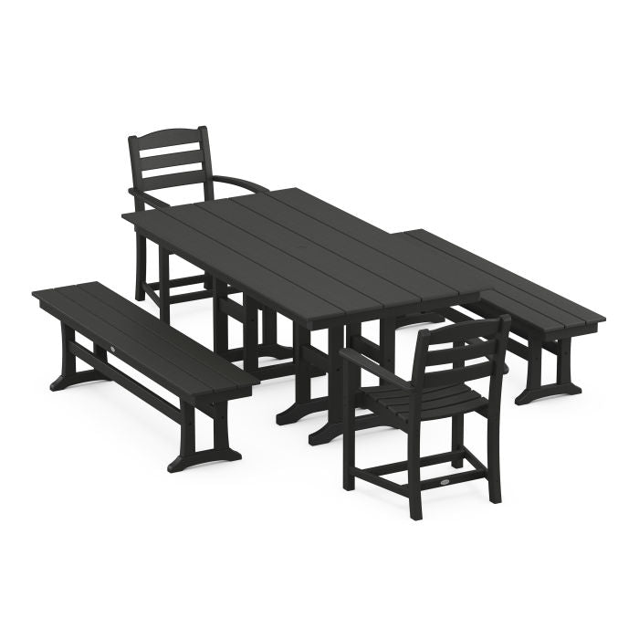 La Casa Café 5-Piece Farmhouse Dining Set with Benches