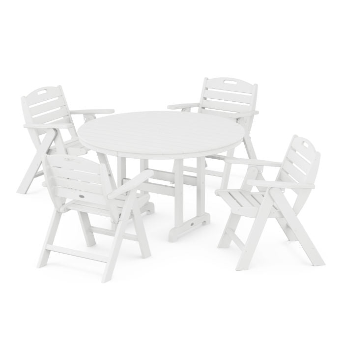 Nautical Folding Lowback Chair 5-Piece Round Farmhouse Dining Set